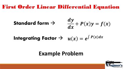 Differential Equations Part 3 First Order Linear Equation Examples
