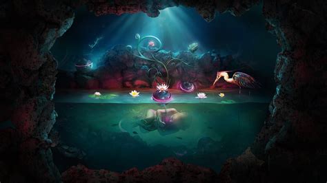 Wallpaper Colorful Digital Art Rock Underwater Cave