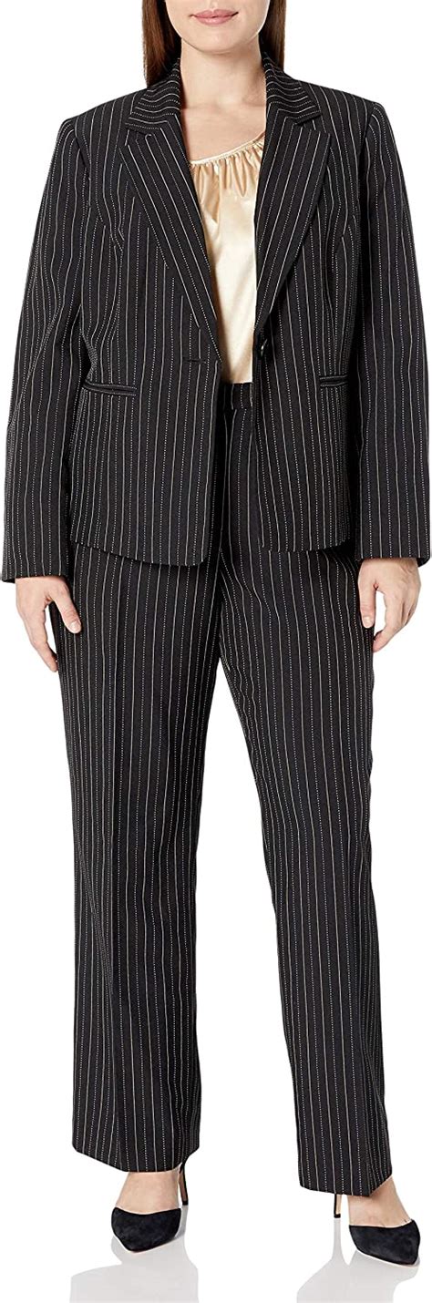 Le Suit Womens Plus Size Pinstripe 1 Button Pant Suit With