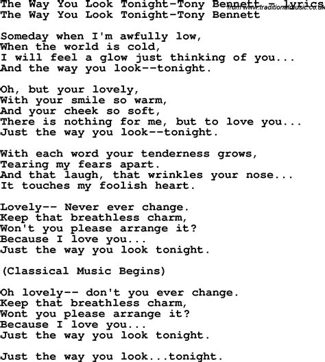 Love Song Lyrics For The Way You Look Tonight Tony Bennett