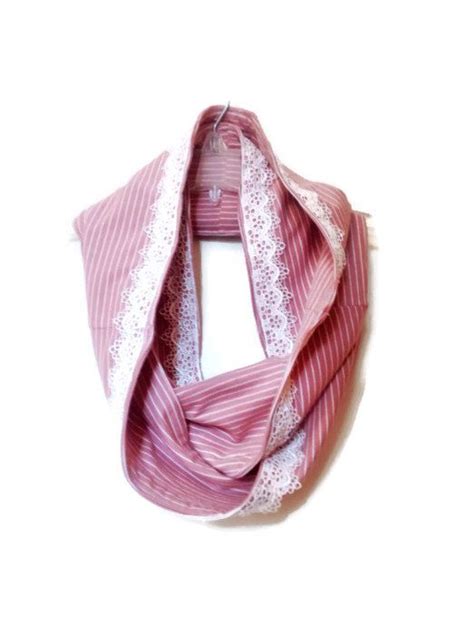 Pink And White Striped Infinity Scarf With Lace On Etsy 1200 Pink