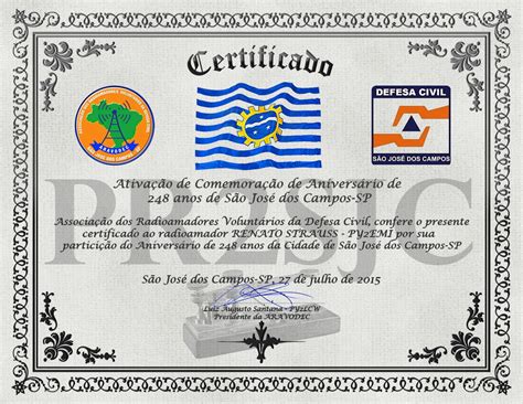 Py2emi Brazilian Ham Radio Station Certificado 248 Anos De Sao Jose Dos Campos