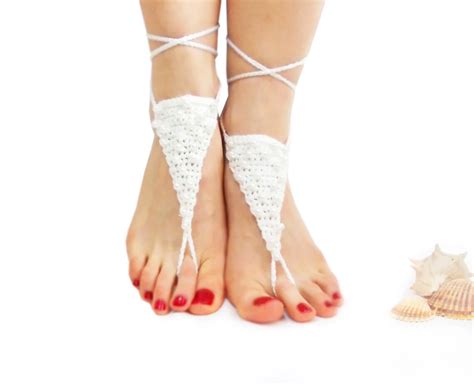 white crochet barefoot sandal wedding anklet bridal foot etsy