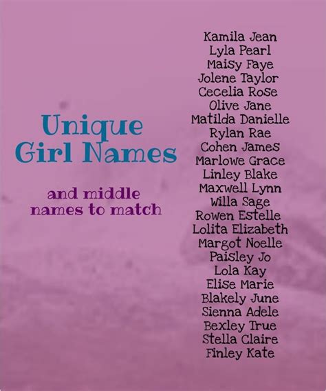 Unique Baby Girl Names Unique Middle Names Unique Baby Name