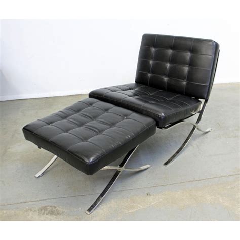 Mid Century Modern Barcelona Style Leather And Chrome Lounge Chair