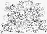 Wonderland Coloring Colouring Adult Alice Girl Cards Coloringbook sketch template
