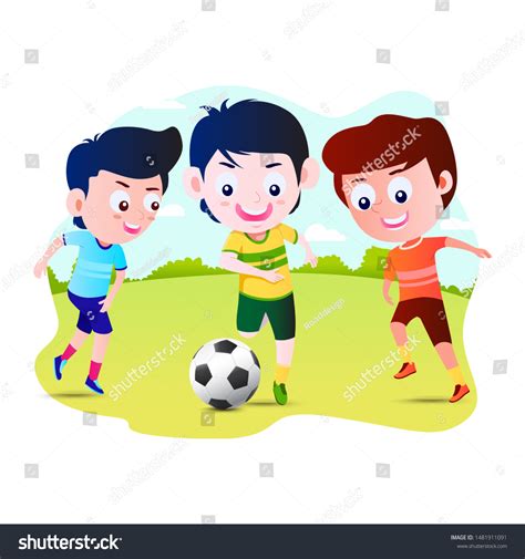 Kids Playing Football Cartoon Vector Illustration Stockvector