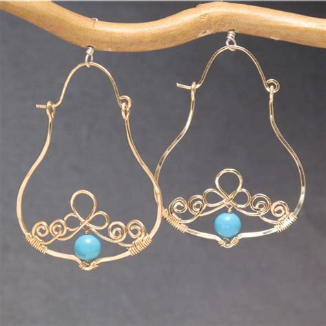 Hammered Filigree Drop Hoops And Choice Of Gemstone Nouveau Etsy