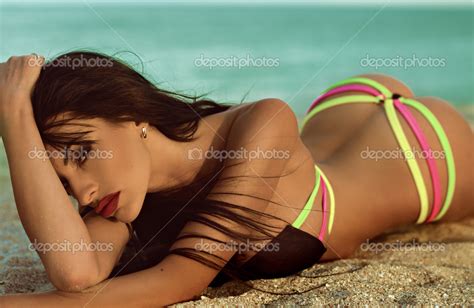 Sexy Bikini Girl Posing At Beach Stock Photo By Forewer