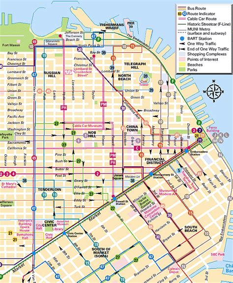 San Francisco California Muni Bus Cable Car Route Map