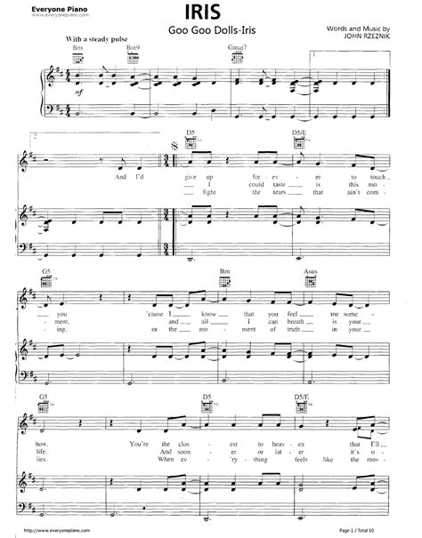 (these are all d's, so they are just denoted by. Iris-City of Angels-Goo Goo Dolls-Free Piano Sheet Music ...