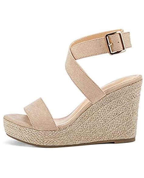 Coutgo Womens Wedge Espadrille Sandals Open Toe Ankle Cross Buckle