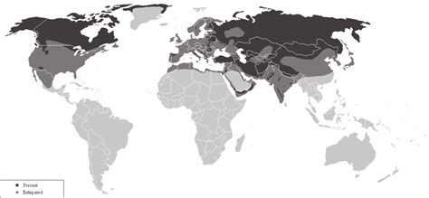 World Wide Distribution Area Of The Grey Wolf The Distribution In 2003