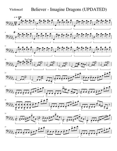 Believer Imagine Dragons Updated Sheet Music For Cello Download