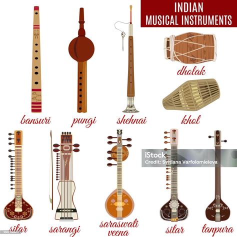 Vector Set Of Indian Musical Instruments Stock Illustration Download