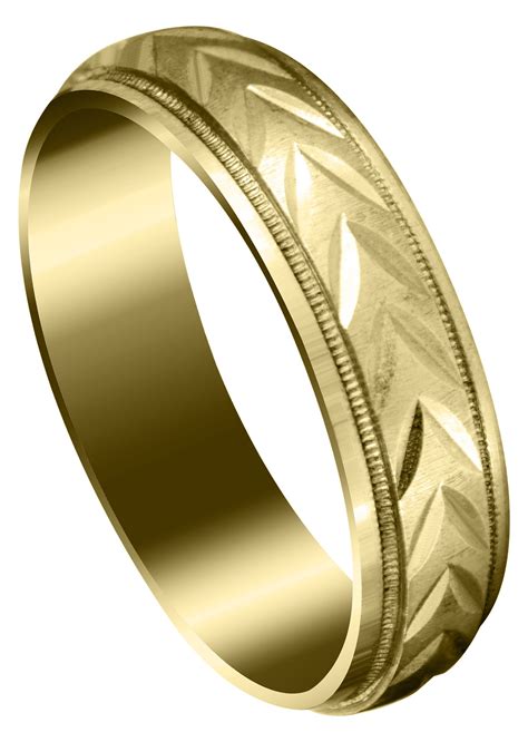 Yellow Gold Basic Carved Diamond Cut Mens Wedding Band Cross Satin F