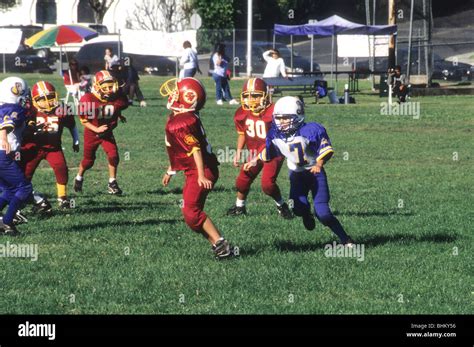 Pop Warner Youth Football Game Action Boy Male Stock Photo Alamy