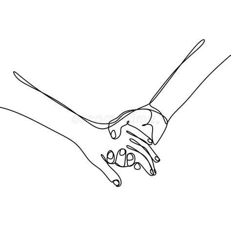Continuous Line Drawings Of Hands Holding Together Stock Vector