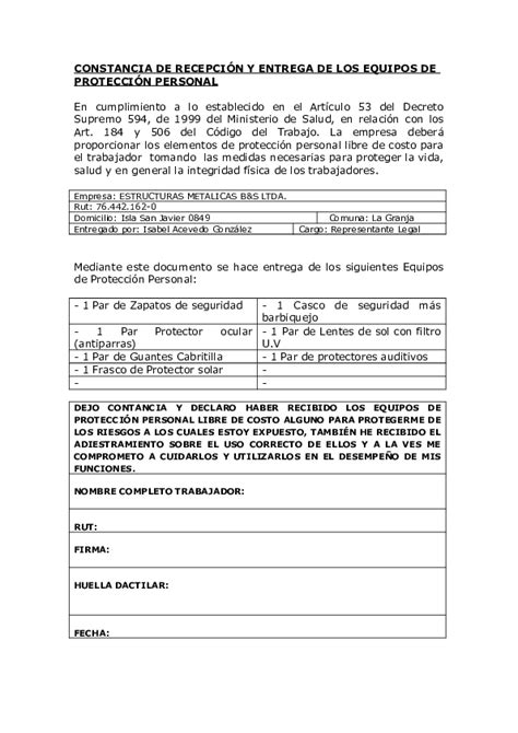 Doc Constancia De RecepciÓn Y Entrega De Los Equipos De ProtecciÓn