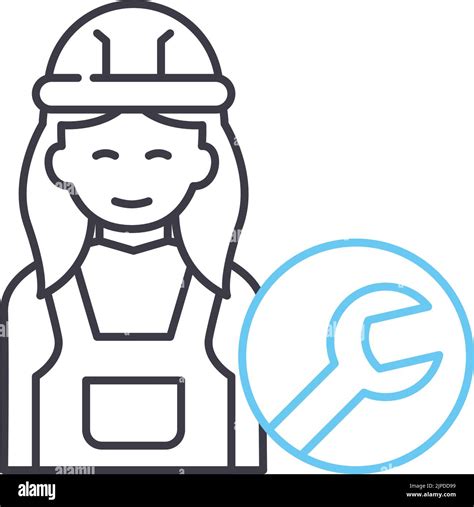 Repair Technician Women Line Icon Outline Symbol Vector Illustration