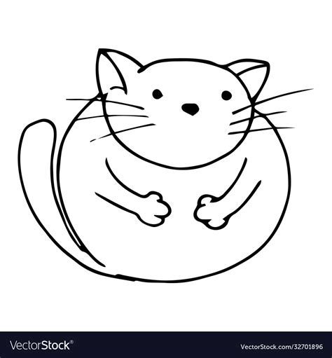 A Funny Fat Cat Cartoon Cute Cat Hand Drawn Thick Vector Image