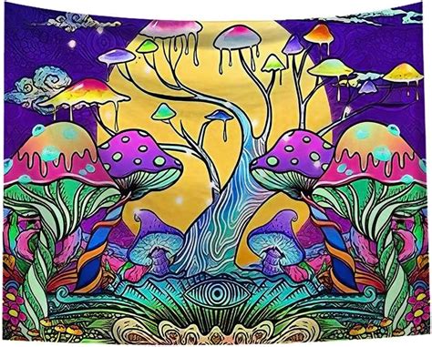 Psychedelic Smoke Trippy Tapestry Mushrooms Fantasy Plant Magical Forest Tapestryhippie Art
