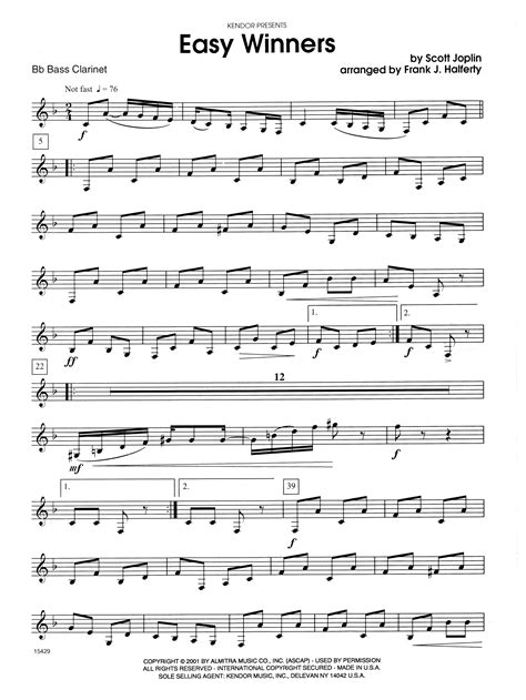 The mp3 accompaniment can be burnt to cd disk or played by computer or. Easy Winners - Bb Bass Clarinet Sheet Music | Frank J ...