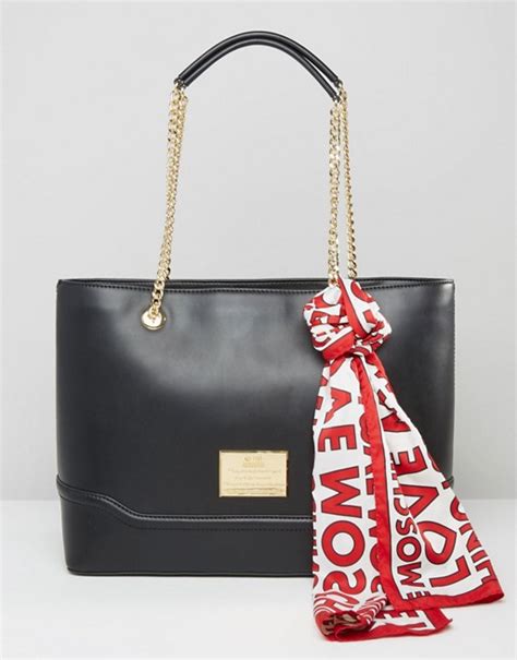 Love Moschino Tote Bag With Chain And Logo Scarf Asos