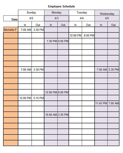 Work Schedule Templates 8 Free Word Excel Pdf Format Download