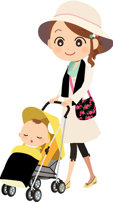 Mother Is Pushing Baby Stroller Clipart Free Download Transparent Png