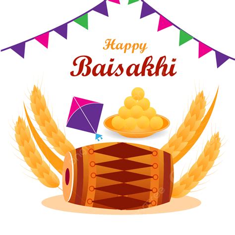 Happy Baisakhi Traditional Festival With Drum Wheat Spice And Sweets