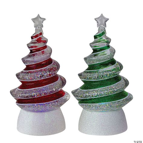 Roman Set Of 2 Pre Lit Red And Green Led Color Changing Swirl Tree