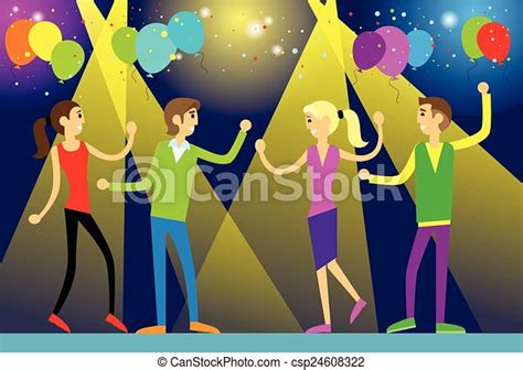 Vector Illustration Of People Dance In Night Club Party Flat Design
