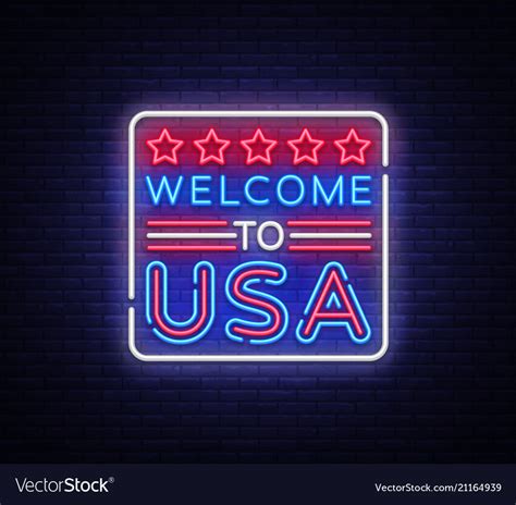 Welcome To Usa Neon Sign To Usa Royalty Free Vector Image