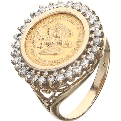 14 Kt Yellow Gold Ring With A 9001000 Dos Pesos Coin From 1945 And