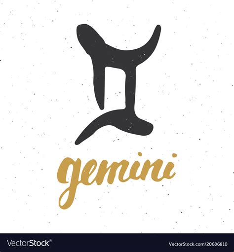 Zodiac Sign Gemini And Lettering Hand Drawn Vector Image