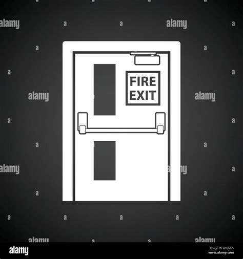 Fire Exit Door Icon Black Background With White Vector Illustration