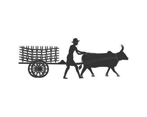 Farmer Riding A Bullock Cart Vector Illustration On White Background