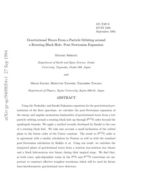 Pdf Gravitational Waves From A Particle Orbiting Around A Rotating