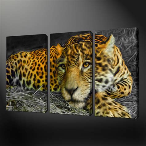 Leopard 3 Panel Painting Style Canvas Wall Art Pictures Prints Size