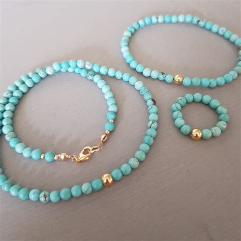 Turquoise Stretch Bracelet With Sterling Silver Or Gold Fill Bead