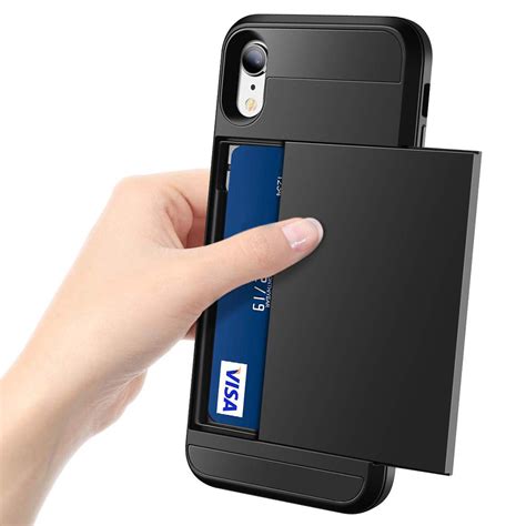 Black Tough Armour Card Holder Slide Case Apple Iphone Xr