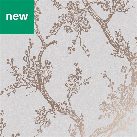 Superfresco Easy Grey And Rose Gold Effect Floral Wallpaper Floral