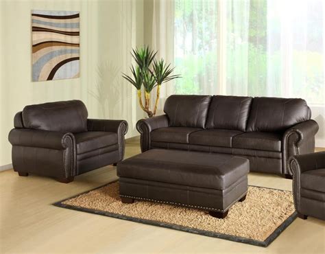 3 Piece Espresso Leather Oversized Sofa With Rectangle Ottoman Using