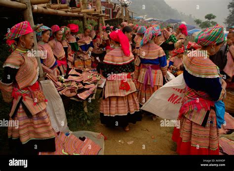 Flower Hmong Indigenous People, Can Cau market, Bac Ha, Lao Cai Stock ...