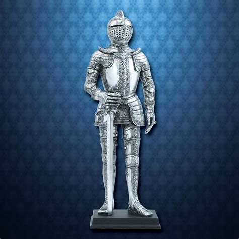Shining Medieval Knight Statue on Base - MuseumReplicas.com