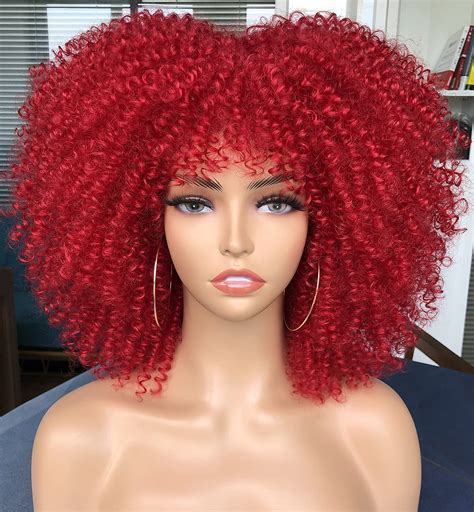 sofun short curly afro wigs with bangs for black women short kinky curly wig synthetic fiber