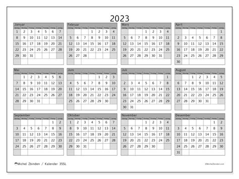 2023 Kalender For Utskrift “38sl” Michel Zbinden No