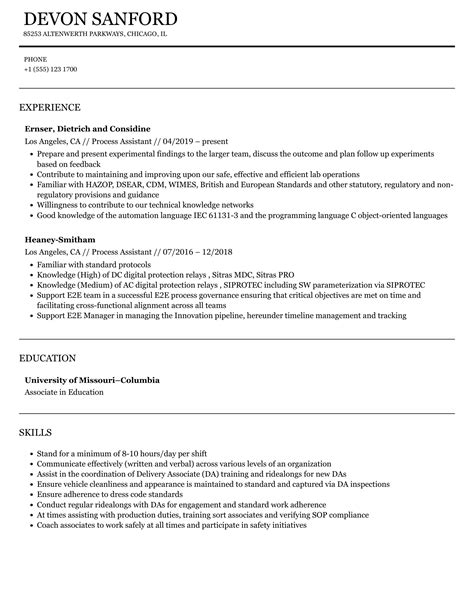 Amazon Process Assistant Resume Example at Phillip Steveson blog