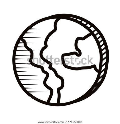 World Planet Earth Doodle Line Style Stock Vector Royalty Free